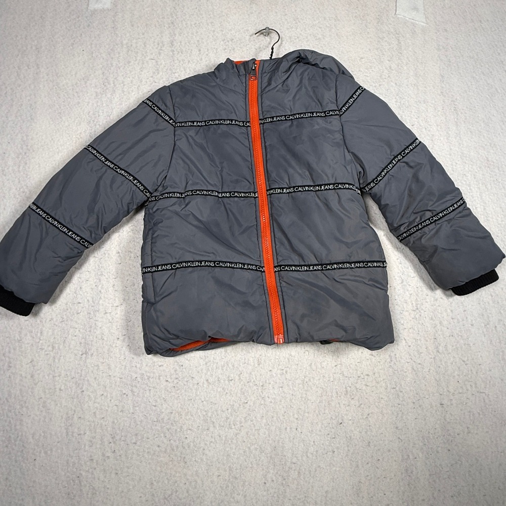 Calvin Klein Jeans Kids Grey Logo Tape Puffer Jacket Hooded 5/6 35H46811-08